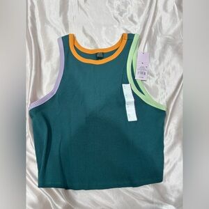 wild fable Teal Ribbed Tank with Orange, Lavender & Lime Trim